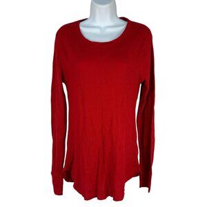 Old Navy Womens Waffle Knit Red Long Sleeve Top Large Tall Made In Vietnam